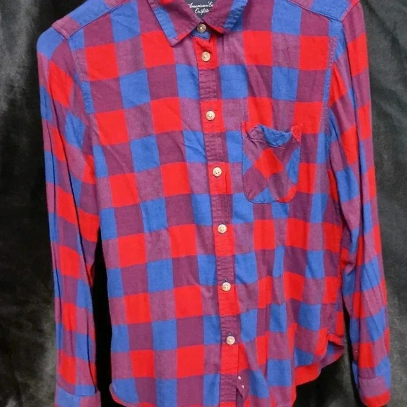 American Eagle red and blue  flannel like new womens size small - Picture 5 of 7